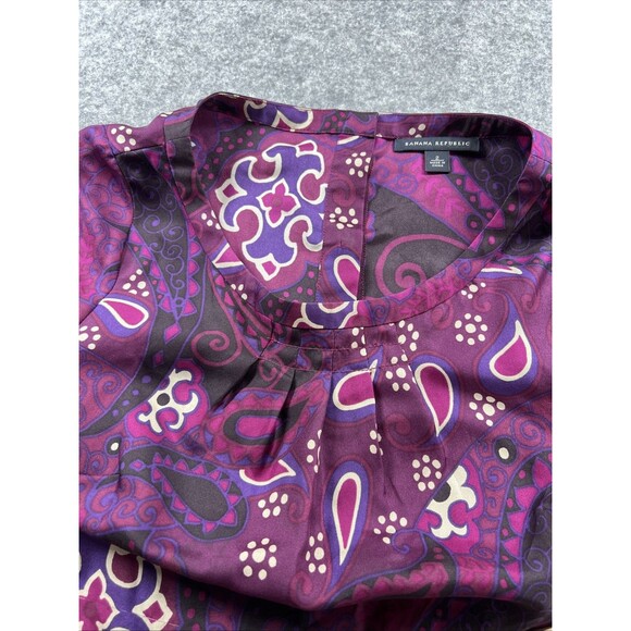 Banana Republic Silk Purple Pink Paisley Print 3/4 Sleeve Pleated Dress Size 2 - Picture 15 of 16